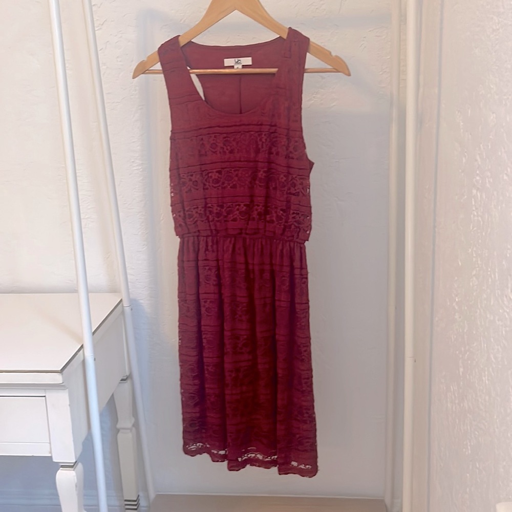 Red lace dress, size small.